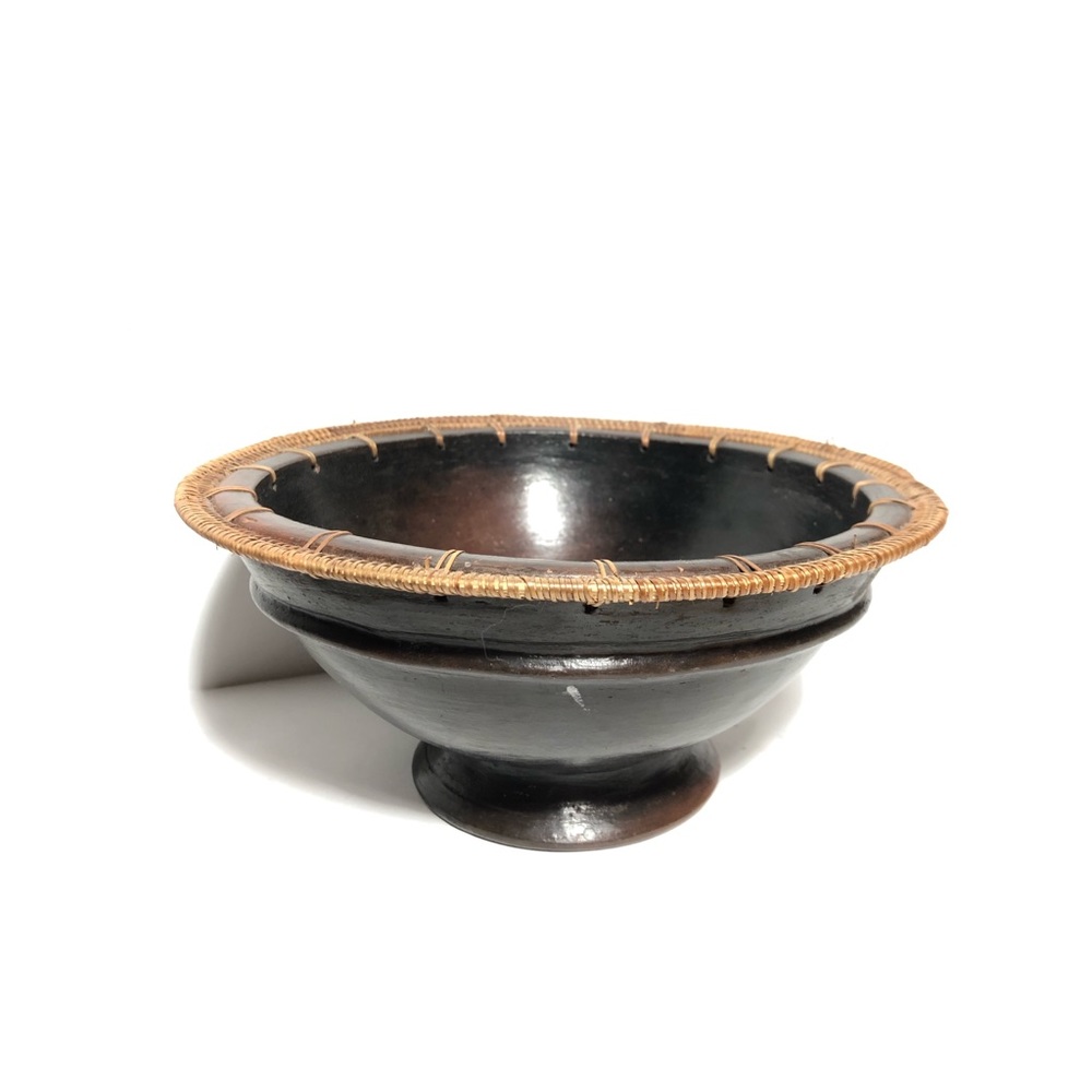 Handcrafted Dark Brown Wooden Pedestal Bowl